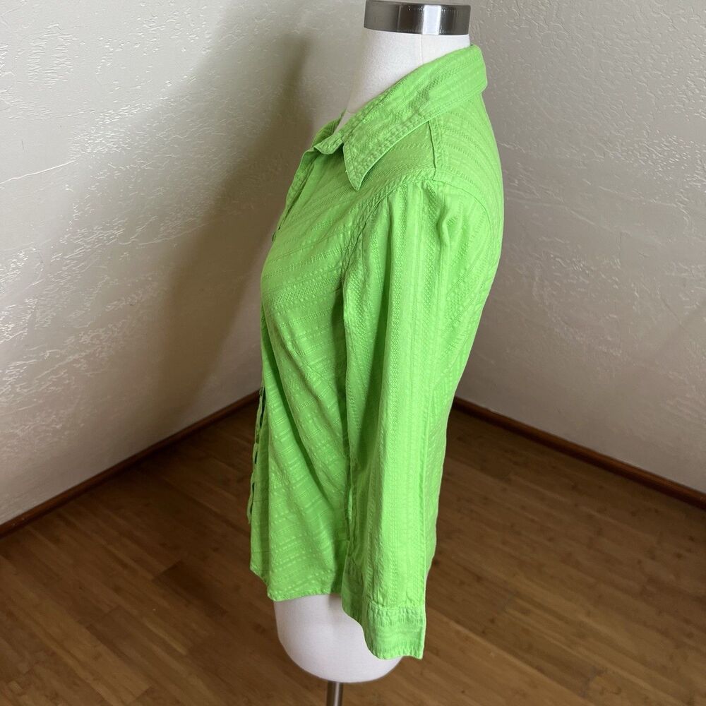 Faded Glory Button Down Shirt Womens Medium Lime Green 3/4 Sleeve Y2k Textured - Picture 9 of 10